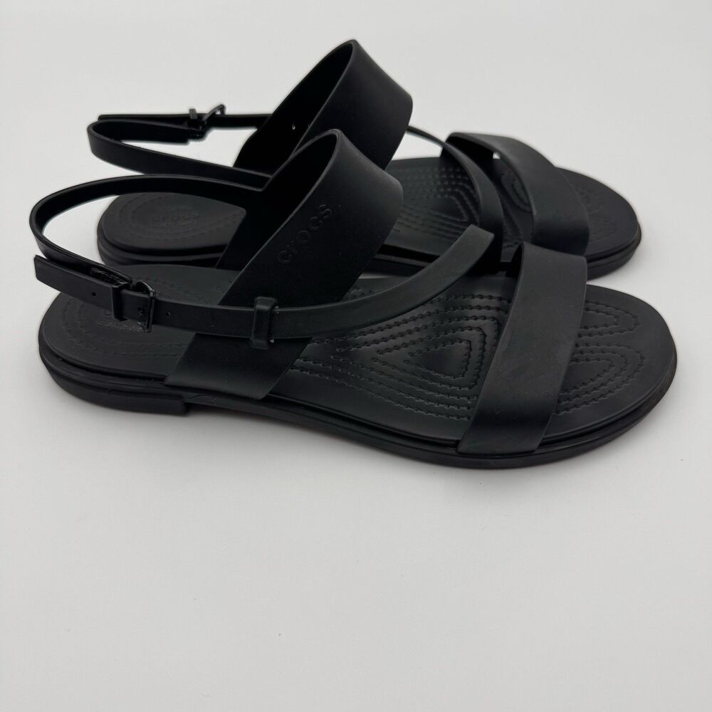 Crocs Womens Tulum Strappy Sandals Open Toe Buckle Close Flats Black Size 9